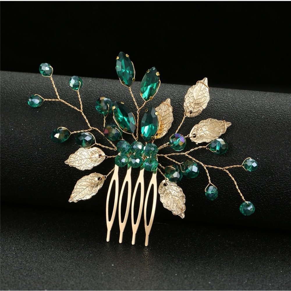 Elegant Green and Gold Hair Comb